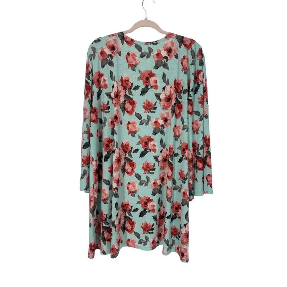 🌸 Paisley Grace Mint Coral Floral Kimono Duster Cardigan XXXL 🌸 - Picture 3 of 7